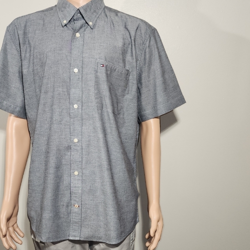 Tommy Hilfiger Blue Short Sleeve Button Down Shirt - Picture 3 of 11